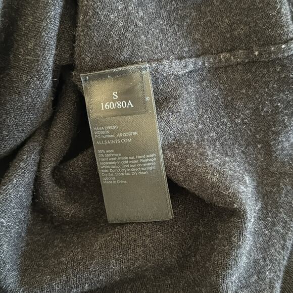 All Saints Hava Dress Cashmere Wool Black Size Small - Picture 7 of 7